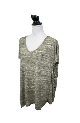 Lisa Rinna 女式大码 3X 绿色和白色弹力针织衬衫短袖 — 第 1/4 张图片