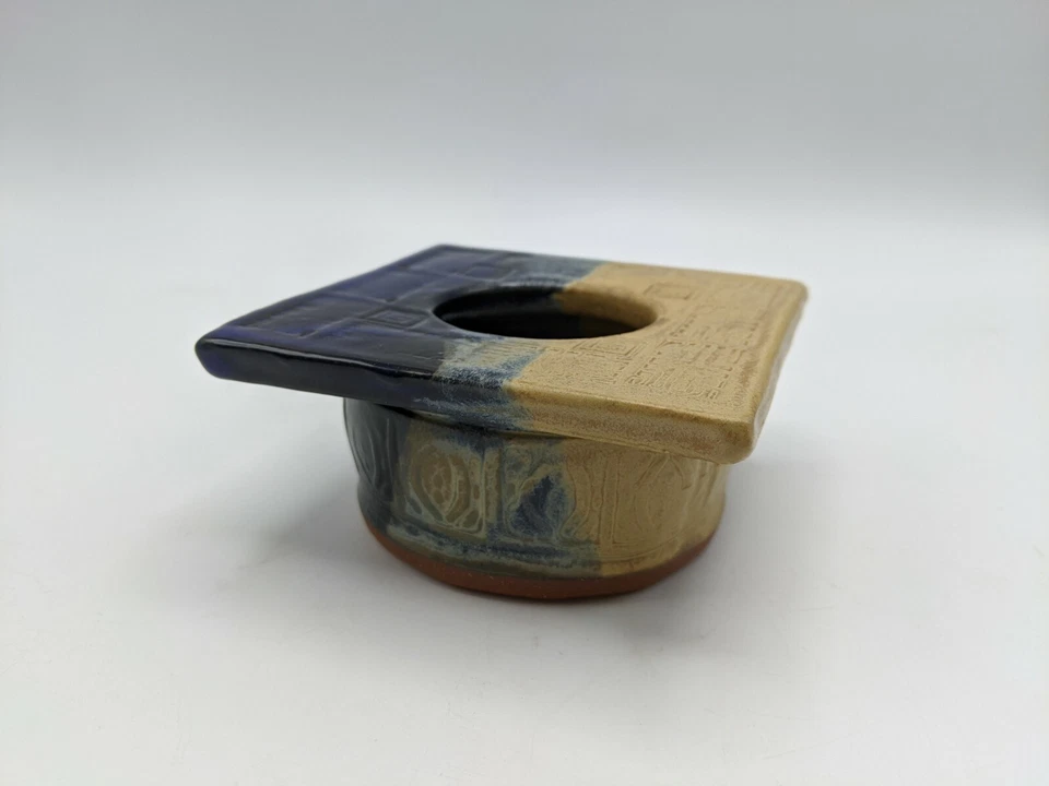 手工工作室陶器池花花瓶花卉青蛙签名蓝色 — 第 1/4 张图片