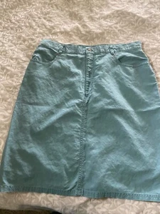 L.L. Bean Skirt size 18 teal color knee-length cruise skirt Linen/cotton blend - Picture 1 of 6