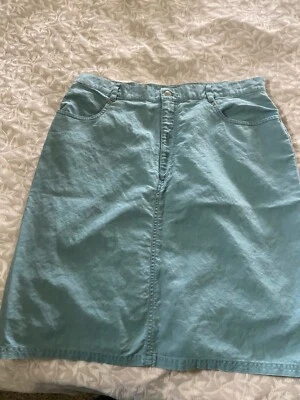 L.L. Falda Frijol Talla 18 Color Verde Azulado Hasta la Rodilla Falda Crucero Mezcla Lino/Algodón Foto 1 de 4