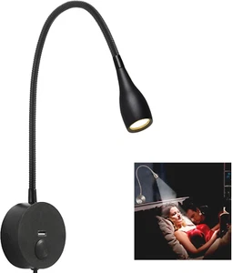 Dimmable Bedside Plug in Reading Light, Minimalist LED Bed Reading Lamp Headboar - Picture 1 of 12