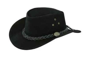 Men's Real Leather Black Australian Western Cowboy Style Crazy Horse Bush Hat - Picture 1 of 6