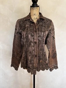 Flashback Vintage Brown Embroidered Boho Jacket Size Medium  - Picture 1 of 6