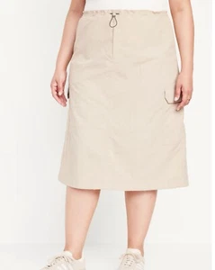 NEW Old Navy Khaki Tan Nylon Quick Dry Utility Midi Skirt Plus Size 3X Cargo - Picture 1 of 8