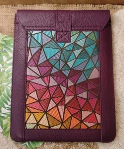 LONDO Top Grain Leather Device Bag Laptop Sleeve, Purple Woven 10.5" x 8", Nice - Picture 1 of 13