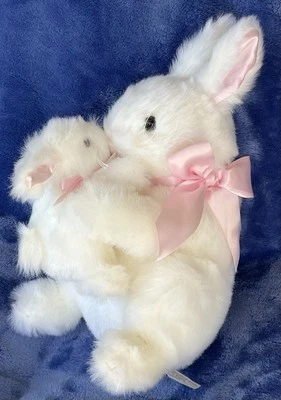 Bearington Collection White Plush Mommy And Baby Bunny Rabbit Rare HTF - Image 1 of 4