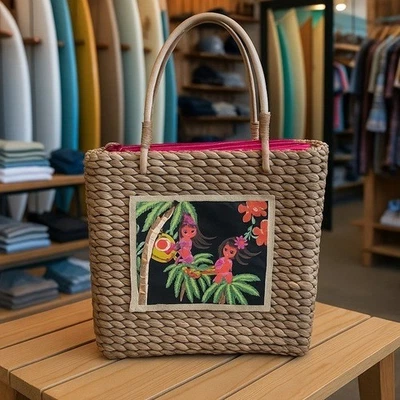 Bolso de Mano Y2K Xhilaration Tropical Tejido Paja Bailarines Hula Viaje Resort Foto 1 de 4