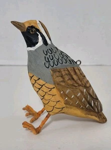 Carved Wooden Quail Bird Ornament Hanging Decor Hand Painted - Bild 1 von 11