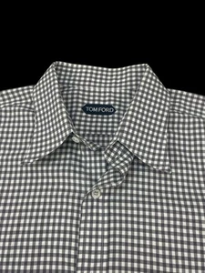 Camisa de vestir TOM FORD talla 41 para hombre blanca negra gris a cuadros 100 % algodón puño francés - Imagen 1 de 9