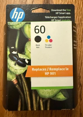 Genuine HP 60 Black and Tri-Color 2-Pack Ink N9H63FN Sealed Exp 2026 NEW Sealed - Image 1 of 3