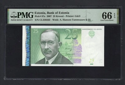 Estonia 25 Krooni 2007 P87a Uncirculated Grade 66 - Image 1 of 2