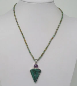 Estate Sterling Turquoise Amethyst Pendant Beaded Necklace Beautiful - Picture 1 of 10