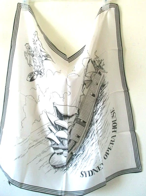 Vintage Scarf Sydney Opera House Fresca Japan Ivory Black  26" X 26" - Изображение 1 из 4