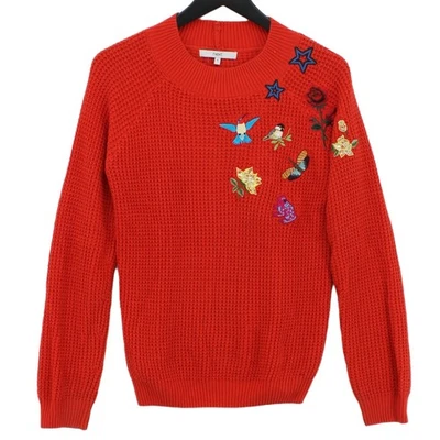 Next Women's Jumper UK 6 Orange Graphic Cotton with Acrylic Round Neck Pullover - Image 1 of 4