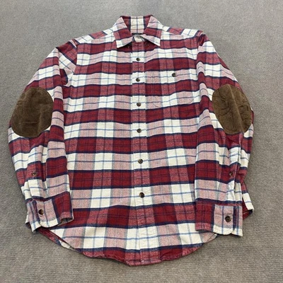 Camisa J Crew Para Hombres Extra Pequeña Roja Franela a Cuadros Cuero Codo Parches Informal Foto 1 de 4
