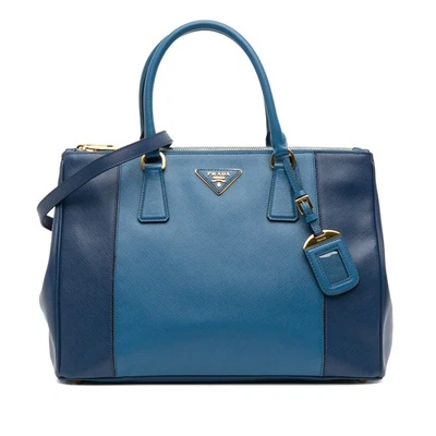 Authenticated Prada Medium Bicolor Saffiano Lux Galleria Double Zip Satchel Blue - Image 1 of 4