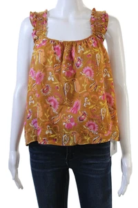 Xirena Women's Scoop Neck Sleeveless Ruffle Tank Top Blouse Floral Size S - Picture 1 of 6