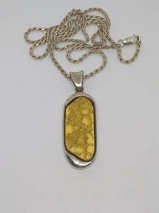 Vintage Sterling Silver 925 Yellow Stone Pendant Rope Chain Necklace 24" - Picture 1 of 7