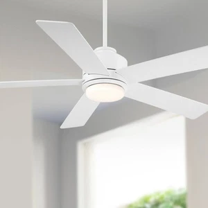 52" Casa Vieja Grand Palm Matte White LED Damp Rated Fan with Remote - Picture 1 of 10