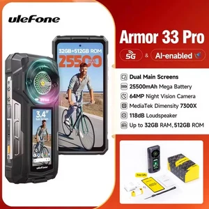 Ulefone Armor 33 Pro 5G Rugged Phone Dual Screen 25500mAh 64MP Night Vision NFC - Picture 1 of 13