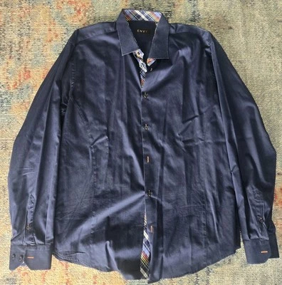 Envy 翻盖袖口衬衫男式 XXLarge 派对休闲皇家蓝彩虹装饰  — 第 1/4 张图片