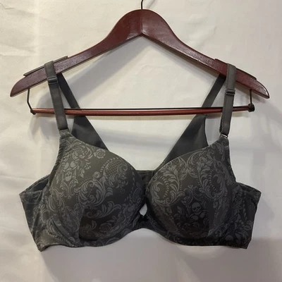 Torrid Curve 360 Back Smoothing Push-Up Plunge Bra 40C Gray Skull Scroll Print - Image 1 of 4