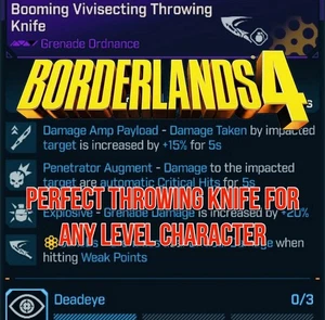 Borderlands 4 Any Level 1-50 Perfect Knife Grenade Ordinance XBOX PS5 PC SWITCH - Picture 1 of 2