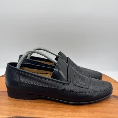 Zapatos Mocasines Santoni Italianos Tejidos de Cuero para Hombres 11 Negro Clásico Vestido Preppy Foto 1 de 4