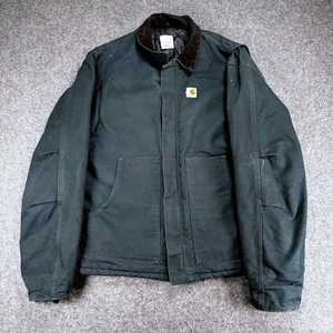 VTG Y2K Carhartt Jacket 44 J02 BLK Arctic Quilted Corduroy Collar Union USA SZ L - Picture 1 of 8