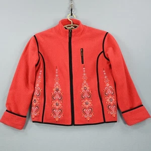 Chaqueta Carson Mujer Lg Lana Roja Naranja Cremallera Floral Bordado Escandinavo - Imagen 1 de 14
