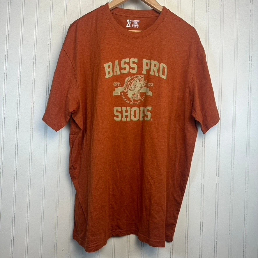 Bass Pro Shops T-Shirt Mens 2XL Long Sleeve Orange Fishing Graphic Tee - Image 1 of 4