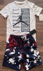 NWT Nike Jordan Boys YMD Red/Navy Blue/White Fleece Shorts Set Medium - Picture 1 of 4