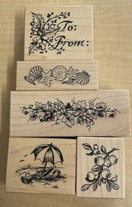 5 PSX Rubber Stamps Seashells Blueberries Gift Tag Beach Grapes - Picture 1 of 4