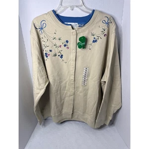Shenanigans Damen beige Blumen bestickt Knopfleiste Cardigan Sweatshirt Oberteil 2X - Bild 1 von 4