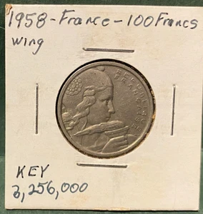 FRANCE, 1958, 100 Francs, wing, KEY, coin, circulated - Picture 1 of 4