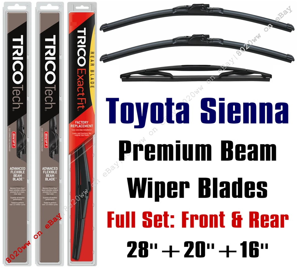Paquete completo de 3 escobillas limpiaparabrisas delanteras y traseras Toyota Sienna 2011+ - 19280/200/16A Foto 1 de 1
