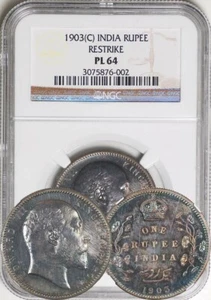 British India 1903 Proof Restrike Rupee NGC PL-64. Rainbow! - Picture 1 of 1
