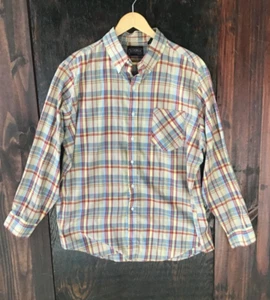Vintage Sears Sportswear Men's Shirt Size XL Plaid Colorful Long Sleeve Button - Picture 1 of 6
