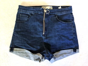 GARAGE Ultra High Waisted Rise Blue Denim Stretch Juniors Jean Shorts Size 7 - Picture 1 of 4