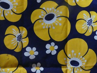 Coupon de Tissu ancien Vintage french  Fabric Grosse fleurs Orange coton - Photo 1/3