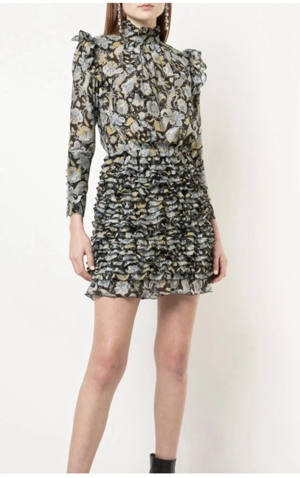 Vestido ROBERT RODRIGUEZ Nikita Estampado Floral Volantes Cuello Alto Talla 6 Foto 1 de 4