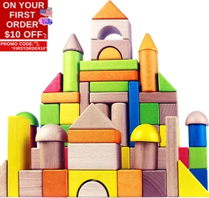 Wooden Building Blocks Set for Kids - Rainbow Stacker Stacking Game Construction - Picture 1 of 12