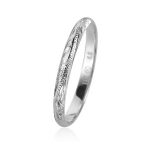 SOLID 14K WHITE GOLD HAND ENGRAVED HAWAIIAN PLUMERIA SCROLL BAND RING 3MM