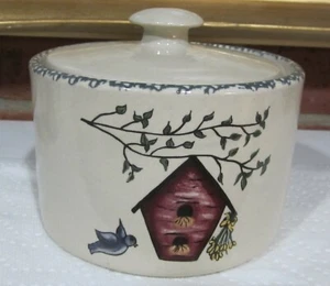 Vintage CASEY POTTERY Marshall Texas Butter Lidded Crock Birdhouse Bird Handmade - Picture 1 of 11