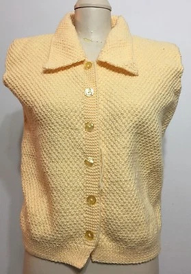 Vintage Handmade Yellow Knitted Botton Down Sleeveless Women Vest/blouse Sz Med - Image 1 of 4