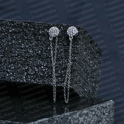 Dangle Earring Natural Pave Diamond 925 Sterling Silver Jewelry Chain Earring - Image 1 of 4