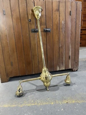1910s Beardslee Brass Pendant Light Fixture w/ 2 Arms Fixed Rewired - Image 1 of 4