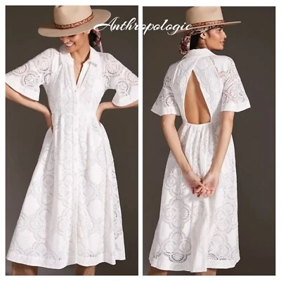 Vestido Anthropologie Maeve Midi Ojales Encaje Boho Blanco Talla 6, Nuevo con Etiquetas Foto 1 de 4