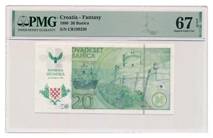CROATIA banknote 20 Banica 1990 green CR serial PMG grade MS 67 Superb Gem Unc - Picture 1 of 7