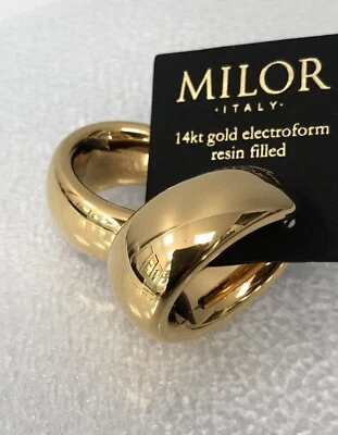 Pendientes Hinchados Aro Huggie Cónicos Diseñador Núcleo de Resina MILOR Italia Oro 14K 11g* Foto 1 de 4
